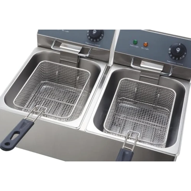 GastroHero Doppelfritteuse EF-ECO6_6, Edelstahl-Doppelfritteuse mit 2x 6 Liter Becken, zwei Thermostaten und Überhitzungsschutz für Gastronomie und Restaurants – Bild 5