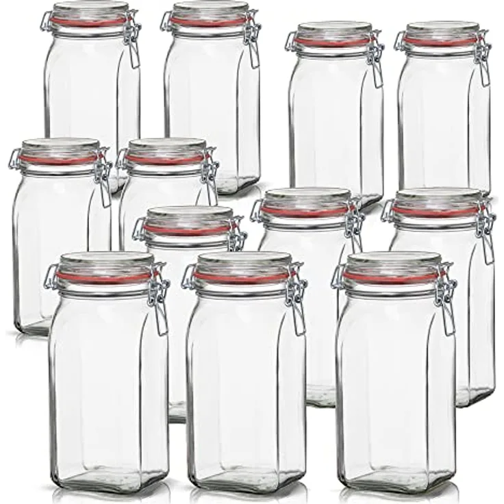 BigDean Einmachglas 12er Set, Vorratsgläser 1,5L mit Deckel & Bügelverschluss, transparent, Made in Germany