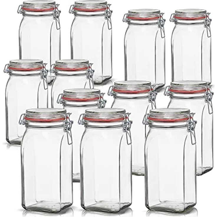 BigDean Einmachglas 12er Set, Vorratsgläser 1,5L mit Deckel & Bügelverschluss, transparent, Made in Germany – Bild 1