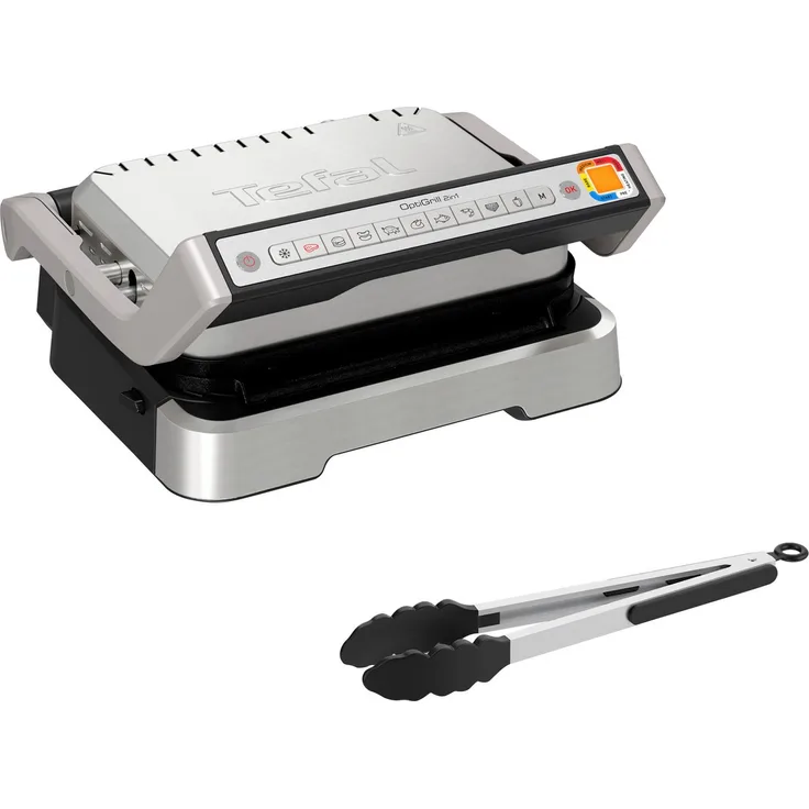 Tefal Kontaktgrill GC773D OptiGrill 2-in-1 mit Grillzange, 2100 W, 9 Auto-Programme, aufklappbar, intelligenter Grill & BBQ