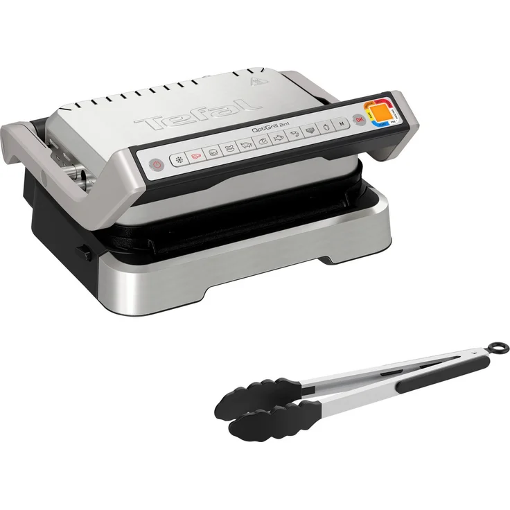 Tefal Kontaktgrill GC773D OptiGrill 2-in-1 mit Grillzange, 2100 W, 9 Auto-Programme, aufklappbar, intelligenter Grill & BBQ