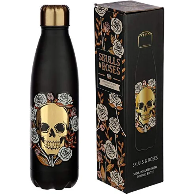 Thermoflasche aus Stahl 500 ml - Totenköpfe mit Rosen