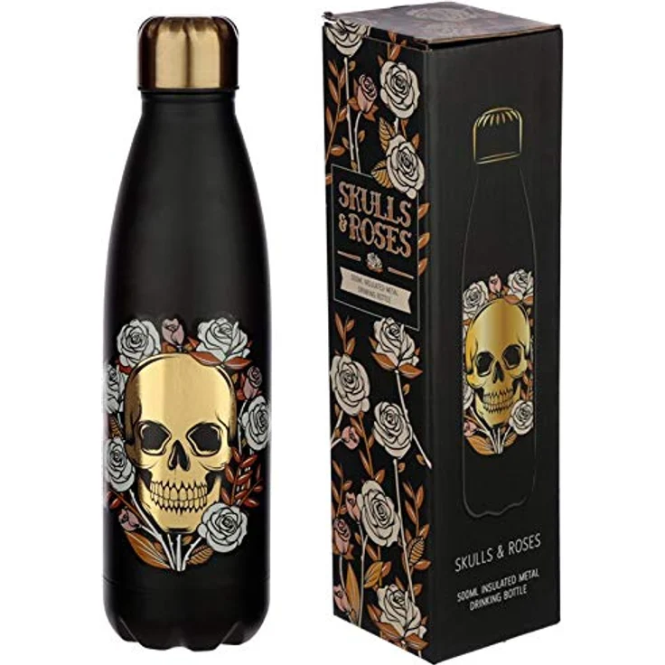 Thermoflasche aus Stahl 500 ml - Totenköpfe mit Rosen – Bild 1