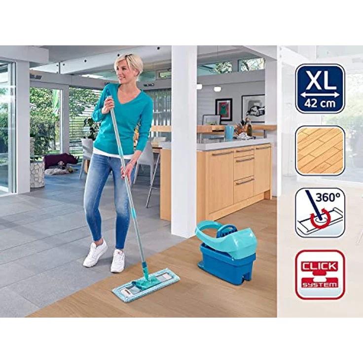 Leifheit rückenschonender Bodenwischer Profi XL super soft, Stahlstiel 146cm, Wischmopp mit Fußklick, Wischbezug für Parkett und Kork, 360° Drehgelenk, Click-System – Bild 3