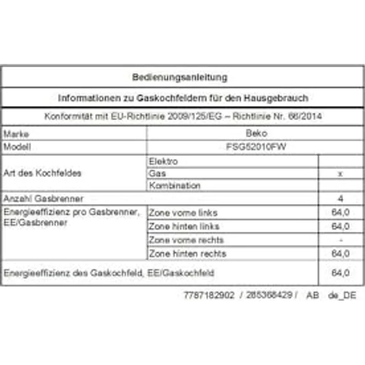 Beko FSG52010FW Freistehender Gasherd, 50 cm mit 4 Kochzonen, Gasbackofen mit Elektrozündung und Innentemperaturanzeige, herausnehmbares Innenglas, Weiß – Bild 4
