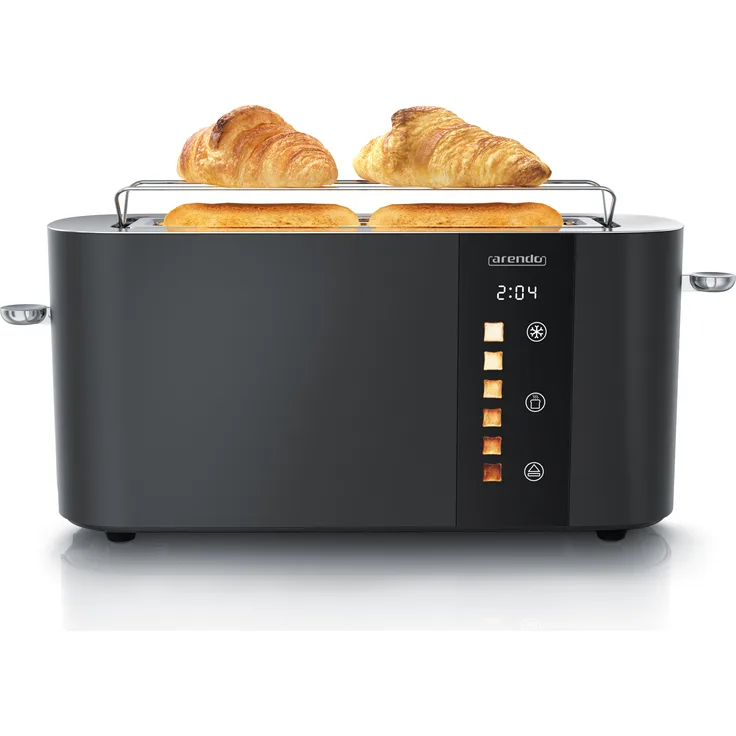 Arendo Toaster 2 Scheiben, Langschlitztoaster, Edelstahl, 1000W, Display mit Restzeitanzeige, Defrost Funktion, Touch Display, schwarz