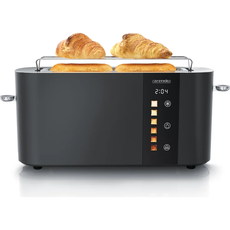 Arendo Toaster 2 Scheiben, Langschlitztoaster, Edelstahl, 1000W, Display mit Restzeitanzeige, Defrost Funktion, Touch Display, schwarz