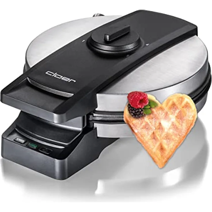 Cloer 1898XL Waffeleisen Professional, zuckerresistente Doppelbeschichtung, für gewerblichen Betrieb geeignet, XL Herzwaffel 19,5 cm Ø 1200 W