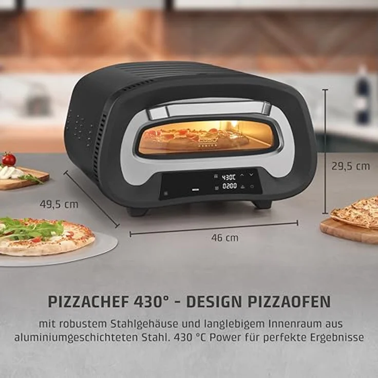 Caso PizzaChef 2984 Pizzaofen, 8 Automatikprogramme, inkl. Pizzastein, Schwarz – Bild 3
