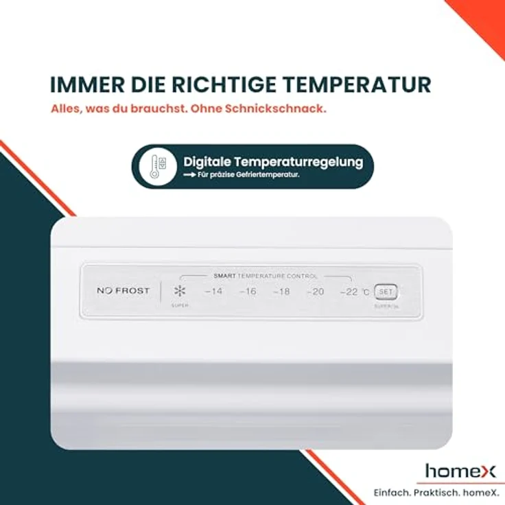 homeX FSN1611E-W Gefrierschrank No Frost, 161L Nutzinhalt, 4-Sterne Gefrieren, Super-Frost-Funktion, weiß – Bild 7