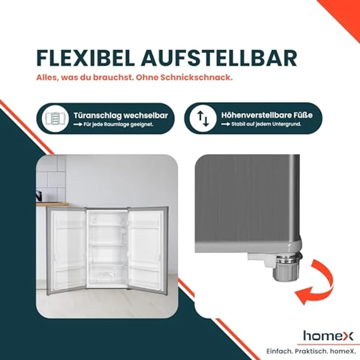 homeX CS0881-S Kühlschrank ohne Gefrierfach, 90L Nutzinhalt, freistehend, kompakt, silber – Bild 7