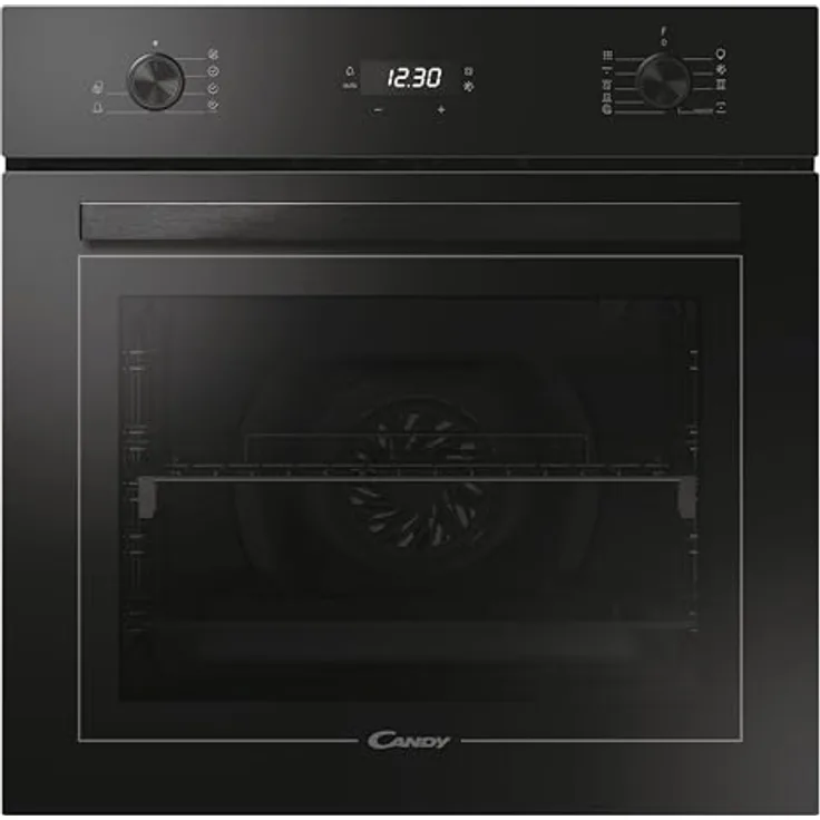 Candy FMBC 896S Einbaubackofen mit Heißluft 70 L Pyrolyse Selbstreinigung mit Aquactiva Versenkbare Knebel Display mit Touch-Bedienung Timer Uhr 9 Programme Schwarz