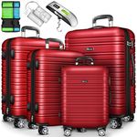 tillvex® Reisekoffer Set 4 TLG mit Gepäckwaage, Koffergurte und Kofferanhänger | Hartschale Kofferset 4 Rollen | Trolley Gepäck Koffer mit TSA Schloss | Rollkoffer Hartschalenkofferset S-M-L-XL