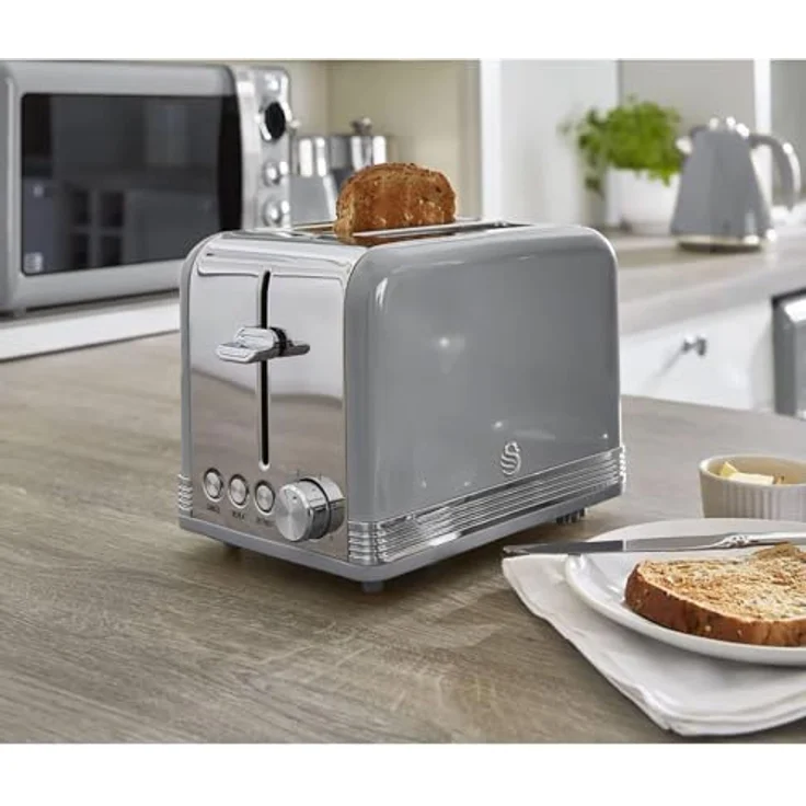 Swan Retro Frühstück Set, Wasserkocher mit 3000 W, 1,8 Liter, Grau – Bild 2