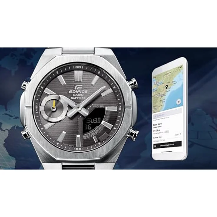 Casio ECB-S10D-8AEF Edifice Herrenuhr, Bluetooth, analog-digital, Edelstahl, anthrazit, wasserdicht bis 10 bar, Saphirglas, multifunktional – Bild 6
