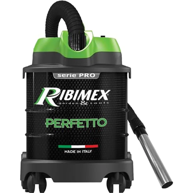 Ribimex Perfetto PRCEN020, Aschesauger mit 1200 W Motor, HEPA-Filter und integrierter Blasfunktion, Schwarz/Grün, 20 L silenzioso