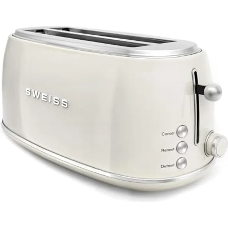 SWEISS Toaster GRV8 Vintage, 2 Schlitze, 6 Leistungsstufen, Baguett-Funktion, beige, 1500 W, mit Krümelschublade und Bambuszange – Bild 2