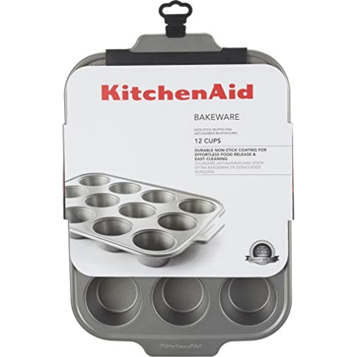 KitchenAid Bakeware Muffinblech aus aluminisiertem Stahl, PFAS-frei, antihaftbeschichtet, ofenfest, spülmaschinenfest, Grau – Bild 1