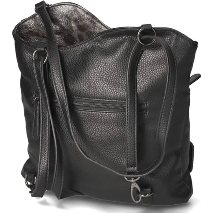 Rieker Shopper, Umhängetasche und Schultertasche in Schwarz-Leo, auch als Rucksack tragbar, mit Zierreißverschluss und 2 Hauptfächern – Bild 3