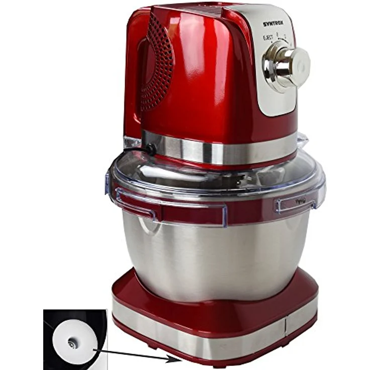 Syntrox Germany KM-600W Küchenmaschine Knetmaschine Mixer, Edelstahl-Behälter, 4 Liter, rot – Bild 2