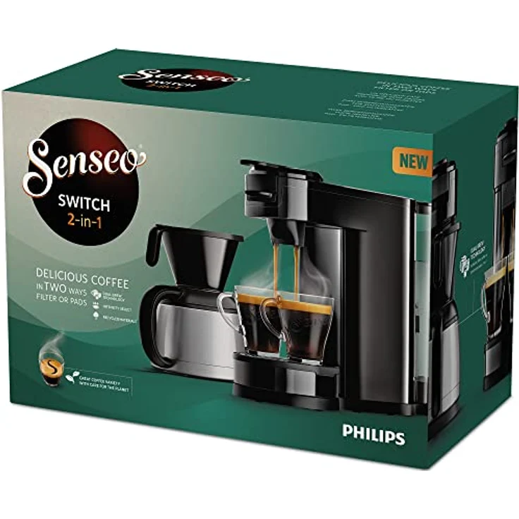 PHILIPS HD6592/64 Domestic Appliances Senseo Switch Pad und Filterkaffeemaschine, 2-in-1-Brühtechnologie, 7 Tassen in einem Durchgang, Klavierlackschwarz, Stainless Steel, 1 liter-Wasserbehälter – Bild 5