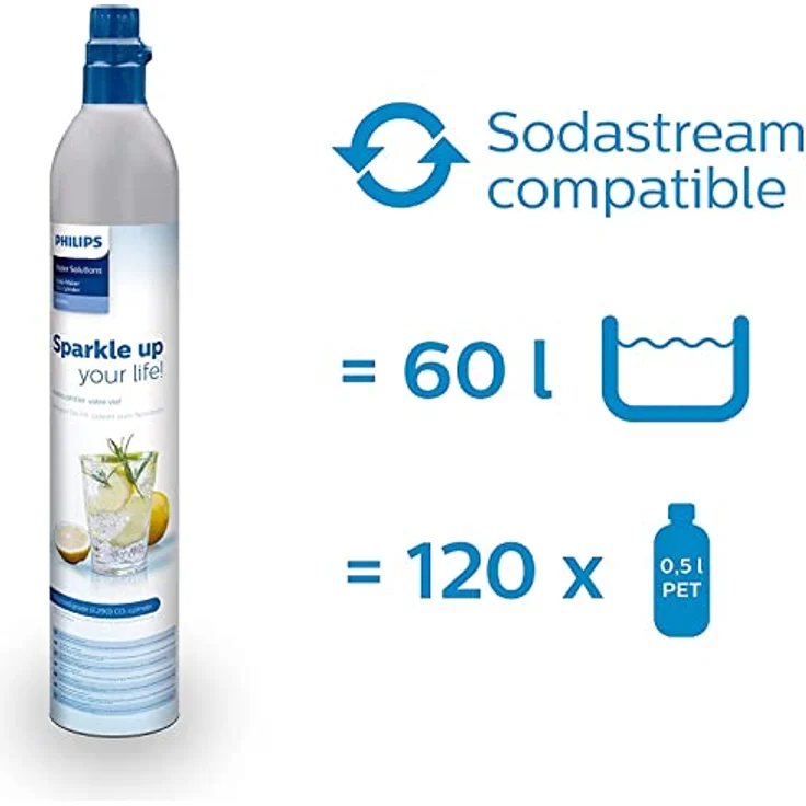 Philips Water GoZero Soda maker Lite ADD4901BK/10, Schwarz, 1-Liter-Wasserflasche, CO2-Zylinder für 60 Liter, Grau, ADD4901GR/10 – Bild 2
