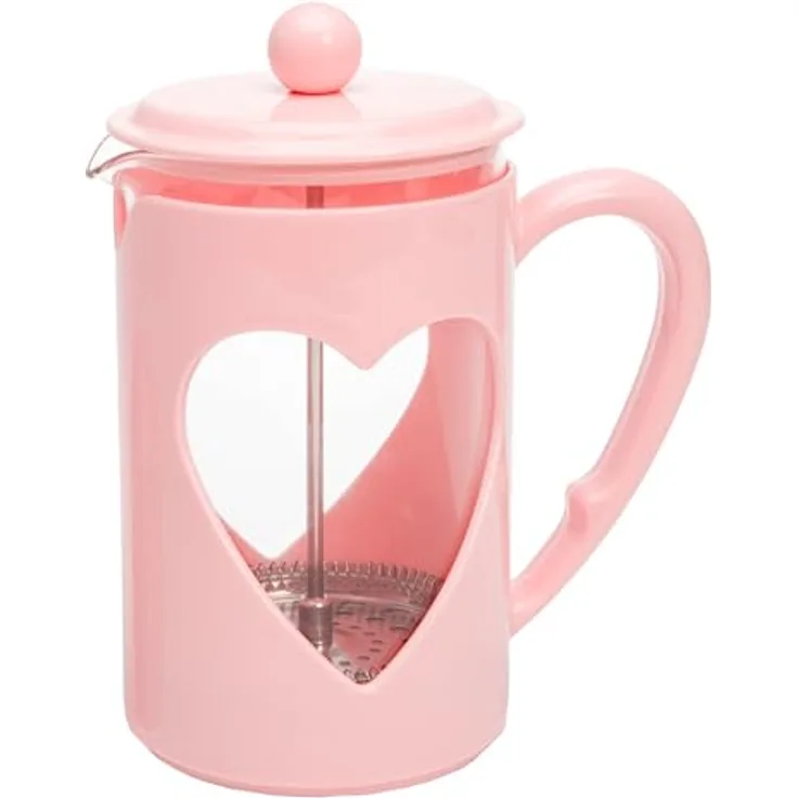 FACKELMANN Paris Hilton – French Press im Herzdesign 1L – Kaffeepresse aus Glas und Kunststoff mit Edelstahlfilter, Cool-Touch-Griff, Tropffrei, Temperaturbeständig, Rot Oder Rosa
