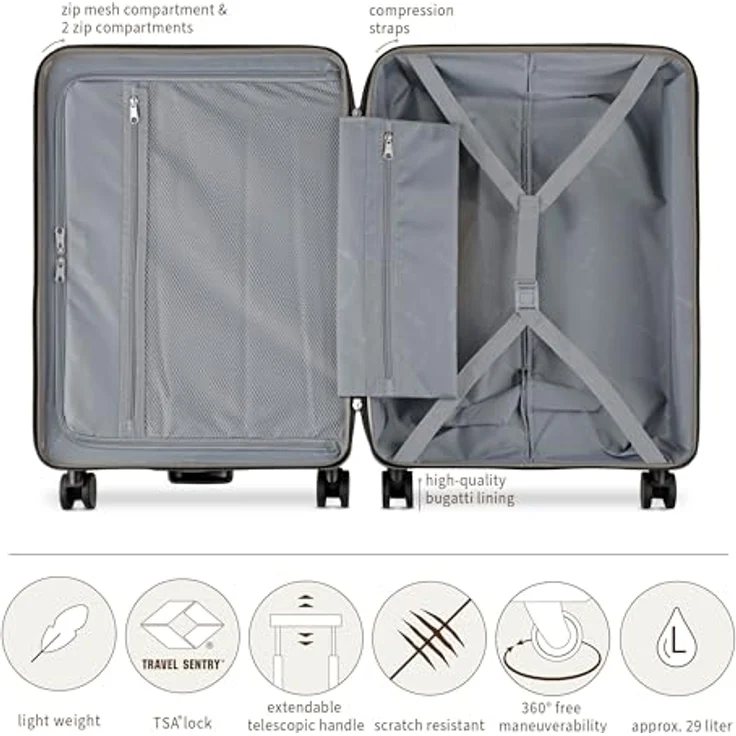 bugatti Linea 4 Rollen Kofferset 3-teilig, oliv, 100% Polycarbonat, Größen: 52 cm, 29 cm, 76 cm – Bild 5