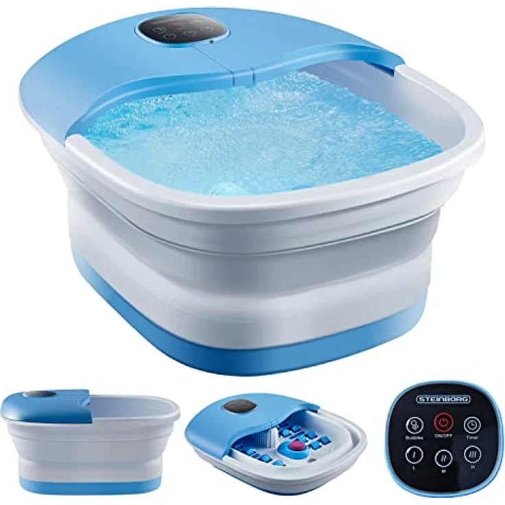 Fußmassagegerät elektrisch | Fußsprudelbad mit Massage und Heizfunktion | Vibration | faltbar | Fernbedienung | Klappbares Fußbad mit 16 Shiatsu-Rollen | Fußreflexzonen Massage | 35-48°C | Timer – Bild 1
