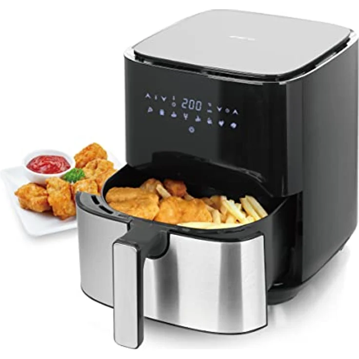 Emerio AF-126323 Heißluftfritteuse, ohne Fett, 1450 Watt, LED-Display, Touch, 8 Kochprogramme, 5 Liter, silber, schwarz – Bild 6
