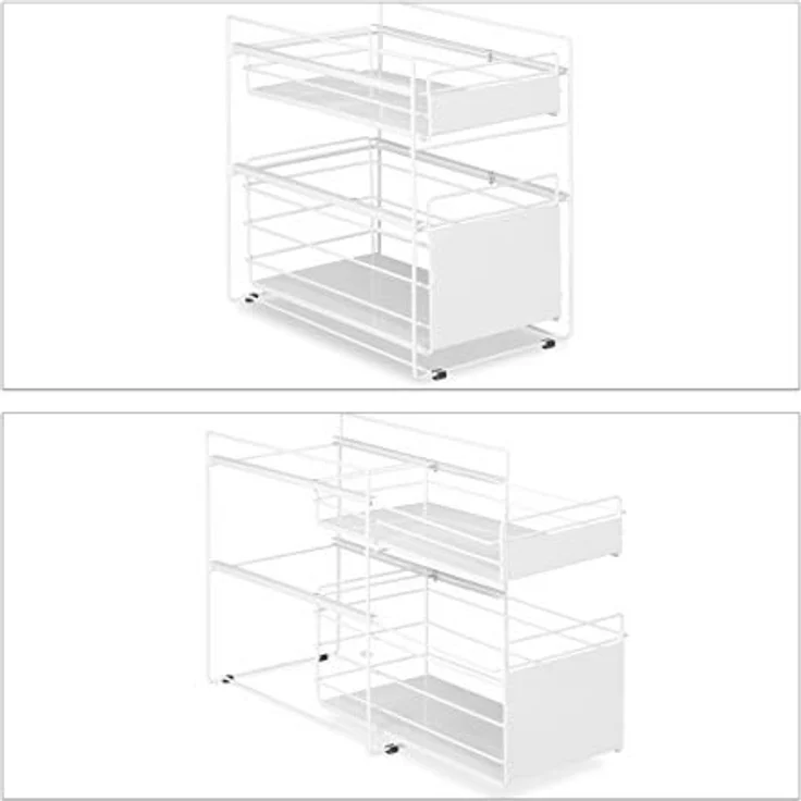Relaxdays Schubladenregal, Küchen Organizer aus Stahl, 2 Etagen, Weiß – Bild 6