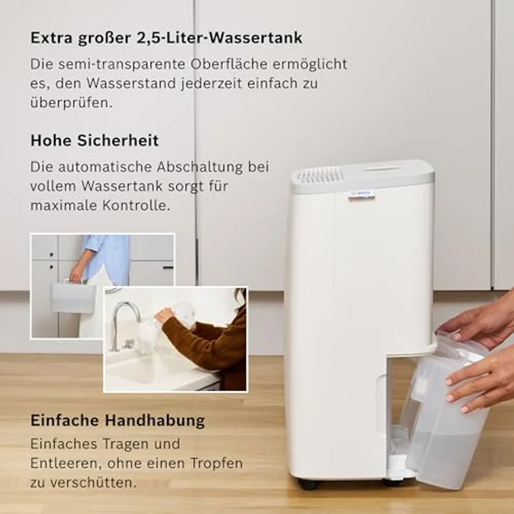 Bosch Dry 2000 - Luftentfeuchter für Zuhause, leise & effizient, 12 Liter pro Tag, weiß – Bild 5
