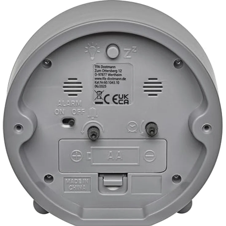 TFA Dostmann Leiser analoger Wecker 60.1043.10, batteriebetrieben, nicht tickend, Quarzuhrwerk, mit Snooze-Funktion und Hintergrundbeleuchtung, grau – Bild 5