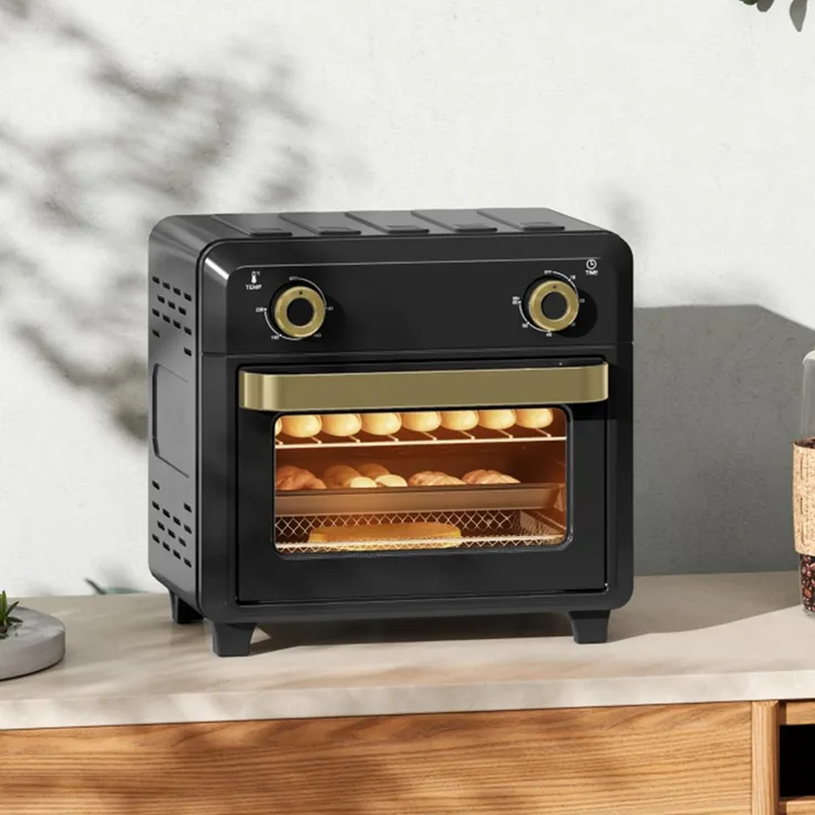 Xdovet Minibackofen mit Umluft und Timer, 10L Heißluftfritteuse Airfryer, Schwarz/Gold