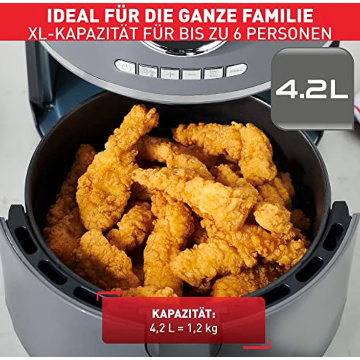 Tefal EY111B Airfry Ultra Digital Heißluftfritteuse, ohne Öl, 4 Kochmöglichkeiten, 1400 Watt, 8 Programme, 4,2 Liter, Timer, Thermostat, grau – Bild 5