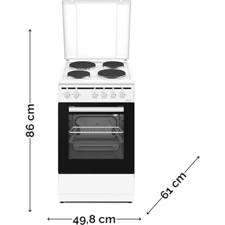 PKM Standelektroherd EH4-50KPGDQ, 48 Liter Garraum, Energieeffizienzklasse A, 4 Kochfelder, inkl. Grillrost und Backblech, mit Geschirrwagen und Kochfeldabdeckung – Bild 2