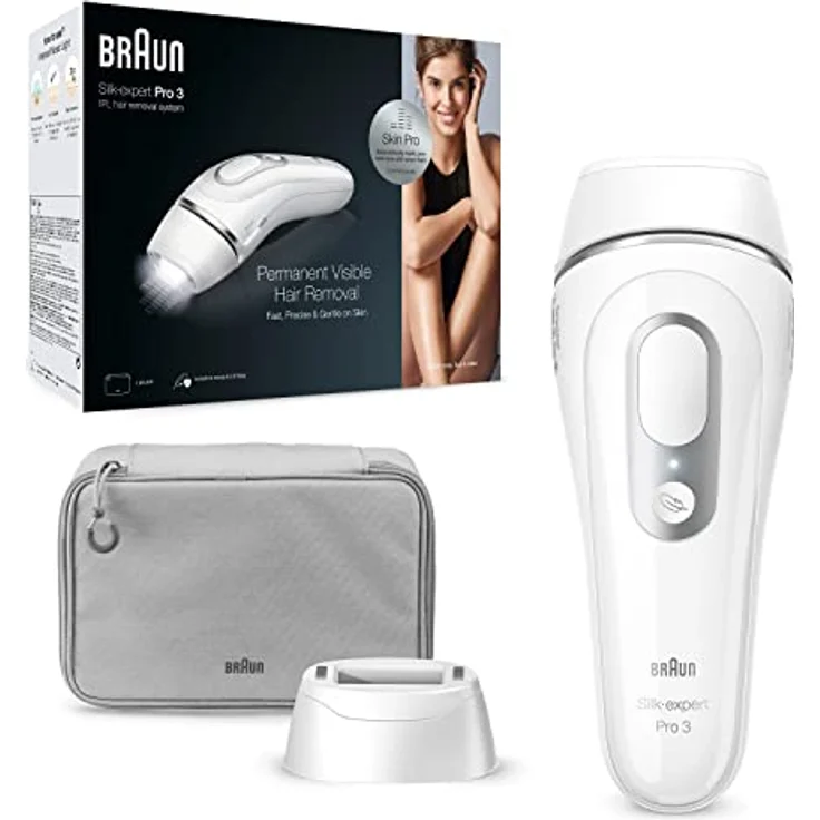 Braun Silk-Expert Pro 3 PL3020 IPL-Haarentfernungsgerät für Damen, dauerhaft sichtbare Haarentfernung für zu Hause, Weiß/Silber – Bild 1