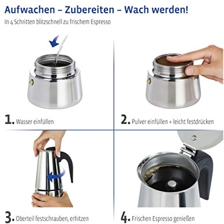 Xavax Espressokocher aus Edelstahl, 250 ml, geeignet für Induktion, Espressokanne – Bild 4
