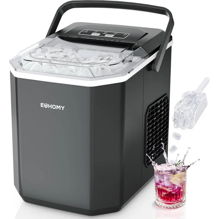 EUHOMY Eiswürfelmaschine 9 Würfel in 6 Minuten, tragbarer Bullet-Eiswürfelbereiter mit 2 Größen, 12 kg Eis pro Tag, für Zuhause/Küche/Büro/Wohnmobil