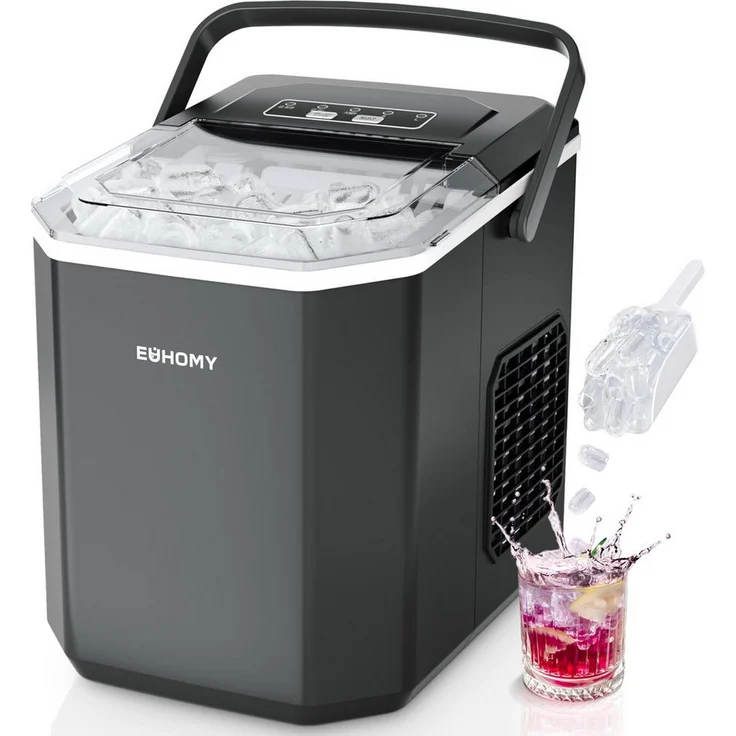 EUHOMY Eiswürfelmaschine 9 Würfel in 6 Minuten, tragbarer Bullet-Eiswürfelbereiter mit 2 Größen, 12 kg Eis pro Tag, für Zuhause/Küche/Büro/Wohnmobil