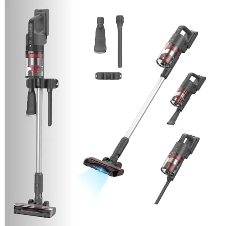 KB ELEMENTS Akku Staubsauger - Staubsauger Kabellos, 400 Watt, 38000Pa 1,6 Kg, bis zu 35 min, mit wandhalterung, Beutelos, Hepa Filter, Grau