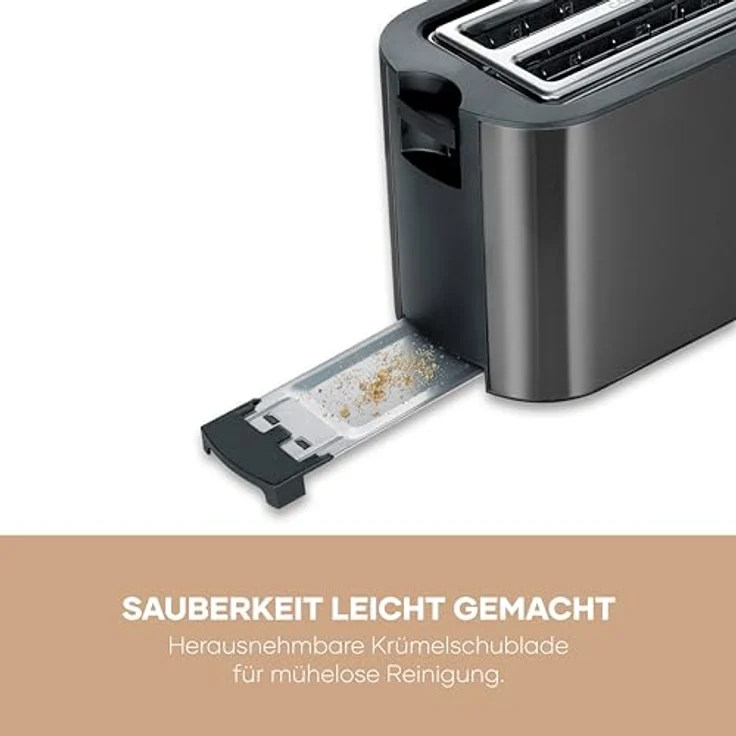 Severin AT 9341 Langschlitz-Toaster, 4-Scheiben Toaster mit 1400 Watt, Schwarz und Edelstahl, Auftaufunktion und Brötchenaufsatz – Bild 7