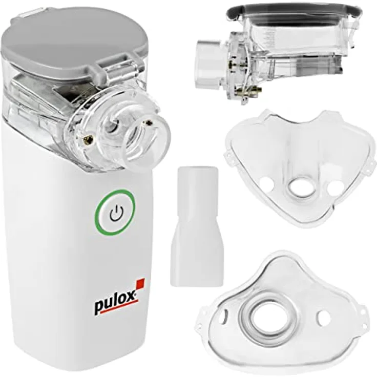 Pulox Inhalator Vernebler Inhalationsgerät IN-100 Nebulizer mit Maske für Kinder und Erwachsene bei Erkältungen oder Asthma tragbar und leise