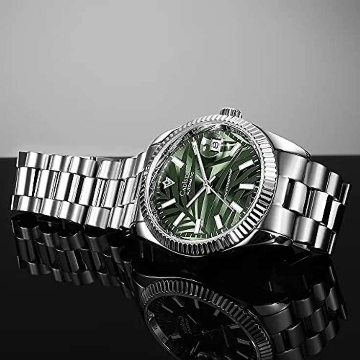 CADISEN Automatik Uhr Herren Mechanische Uhr, Präzises Automatikwerk, Saphirglas, Edelstahlarmband, Wasserdicht bis 100 m, Grün – Bild 5