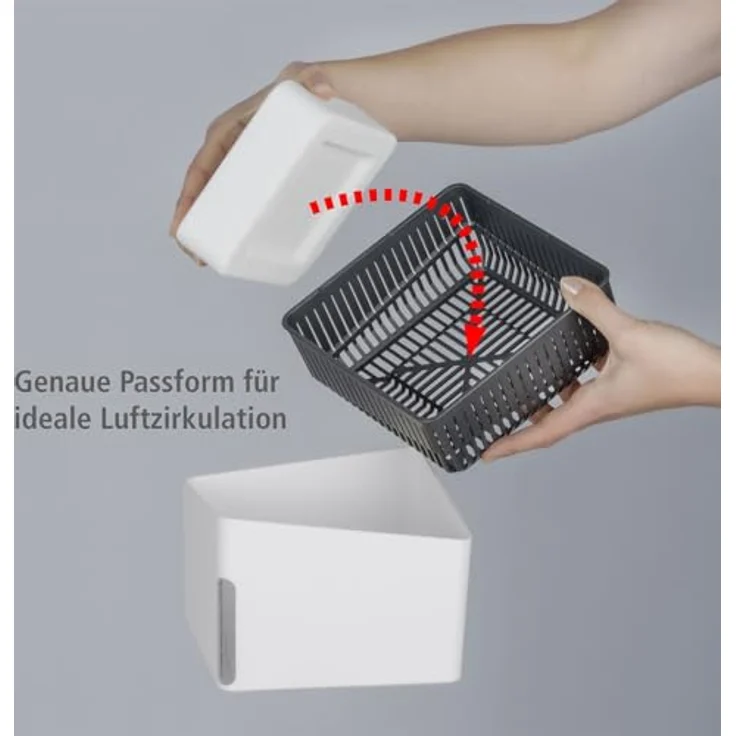 WENKO Raumentfeuchter Cube, Luftentfeuchter reduziert Schimmel und Gerüche, Auffangschale mit 1 kg Granulatblock nachfüllbar, fasst bis zu 1,6 l Feuchtigkeit, Maße (BHT): 16,5x15,7x16,5 cm, weiß – Bild 6
