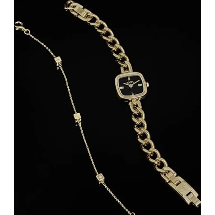 JOOP! Quarzuhr 2038611, elegante Damenuhr mit analoger Anzeige, goldfarbenem Edelstahlarmband in Kettengliederung und schwarzem Zifferblatt – Bild 6