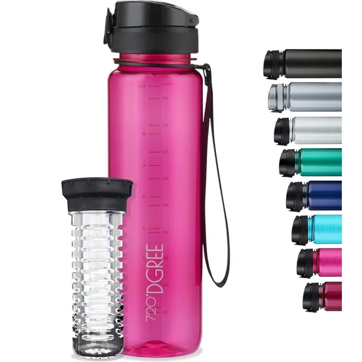 720 DGREE Trinkflasche Wasserflasche Fruchteinsatz 1Liter - BPA Frei uberBottle fuchsia pink transp – Bild 1