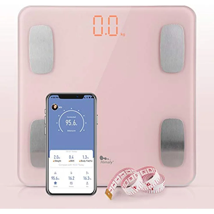 himaly Körperfettwaage, kompatibel Personenwaage mit App, Smart Digitale Waage für Körperfett, Knochengewicht, Körpergewicht, Muskelmasse, viszerales Fett, Körperwasser, BMI (Rosa) – Bild 1