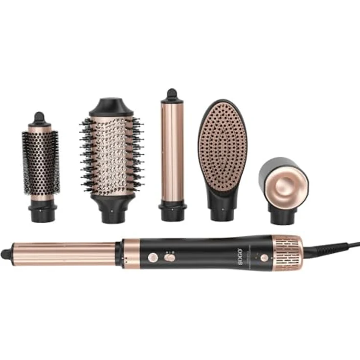 SOGO Airstyler Multistyler Haartrockner Lockenstab 6-in-1-Styling-Tool 1400W Schwarz/Gold, Coanda-Technologie, BLDC-Motor, Ionische Funktion – Bild 1