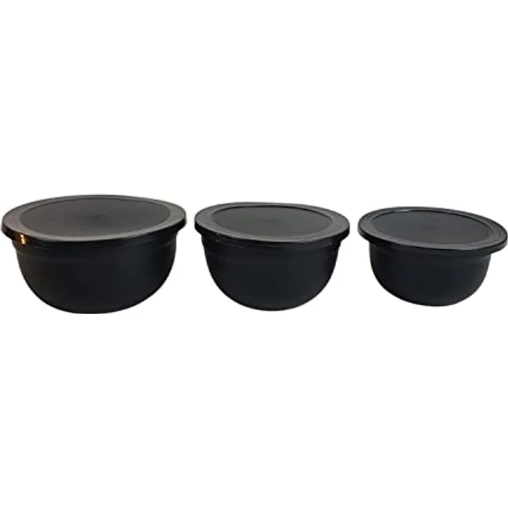 SESUA Edelstahl Multischüssel Set 3tlg. mit Deckel Schwarz Zweifarbiges Design, praktischer Schüttrand – Bild 4